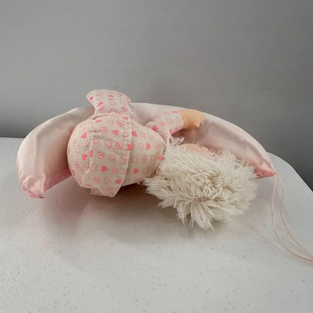 Vintage Russ‎ Berrie Plush Moon Doll Pink Pajamas Sleeping Baby 1984 Collectible